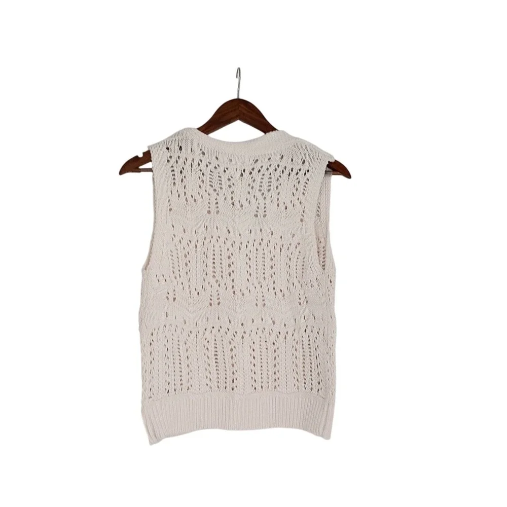 NWT Heartloom Gilda Vest Paper White Pointelle Crochet Knit Button Front S $79 - Picture 8 of 9